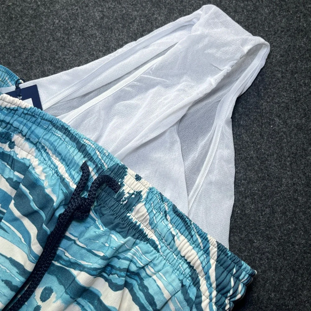 Maison Kitsune Vilebrequin Swim Trunks Mens L Blue NWT Moorise Wave Print Shorts